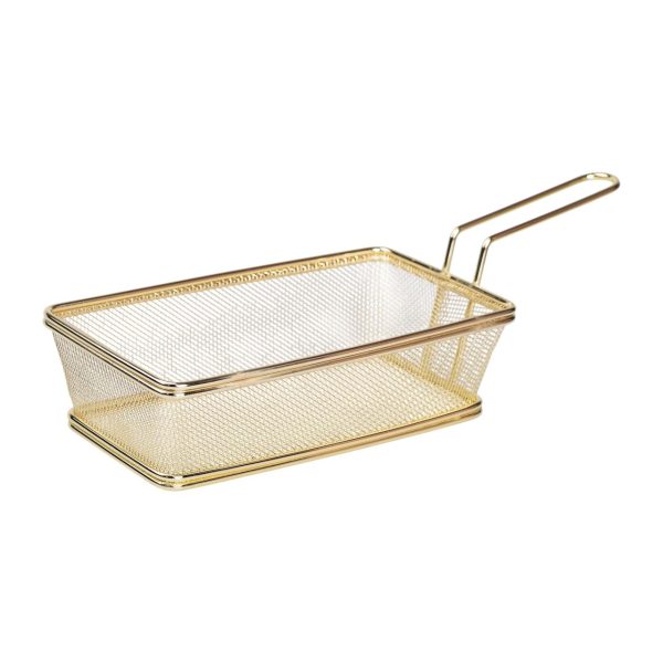 Кошик сервірувальний 21×11.5×5.5 см для подачі картоплі фрі та снеків з ручкою Золота HP-19-11-G