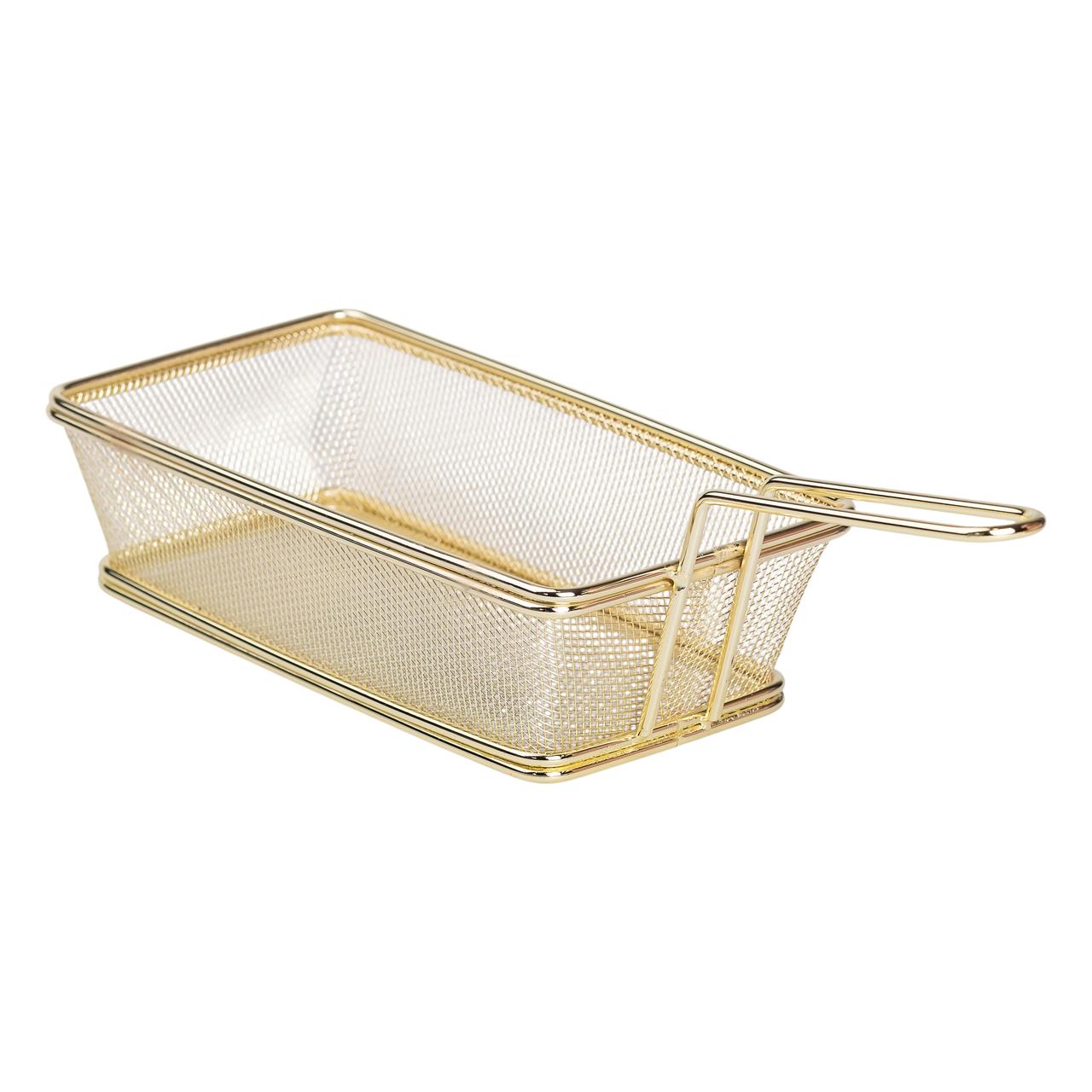 Кошик сервірувальний 21×11.5×5.5 см для подачі картоплі фрі та снеків з ручкою Золота HP-19-11-G - Зображення 3