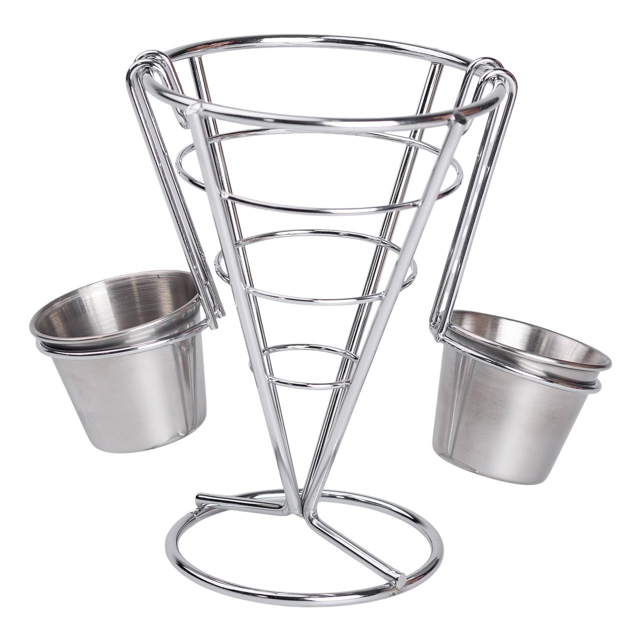 Кошик для картоплі фрі та снеків з 2 соусниками 50 мл конусний 15х15х13.5 см HP-19-7 - Зображення 2