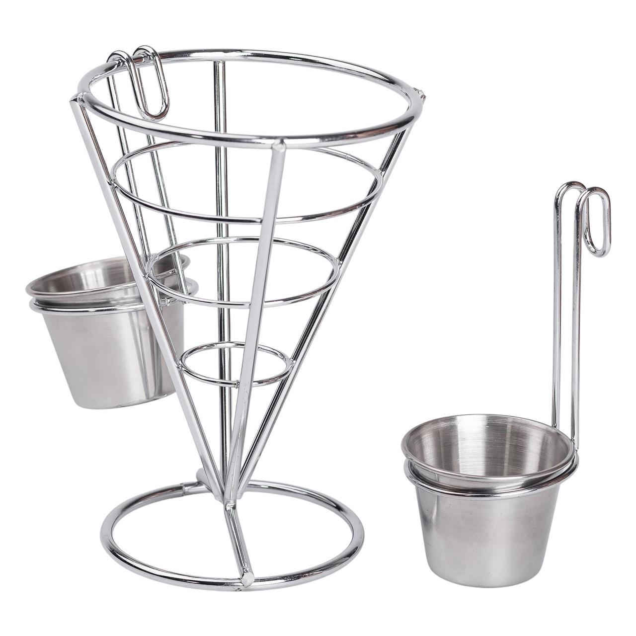 Кошик для картоплі фрі та снеків з 2 соусниками 50 мл конусний 15х15х13.5 см HP-19-7 - Зображення 3