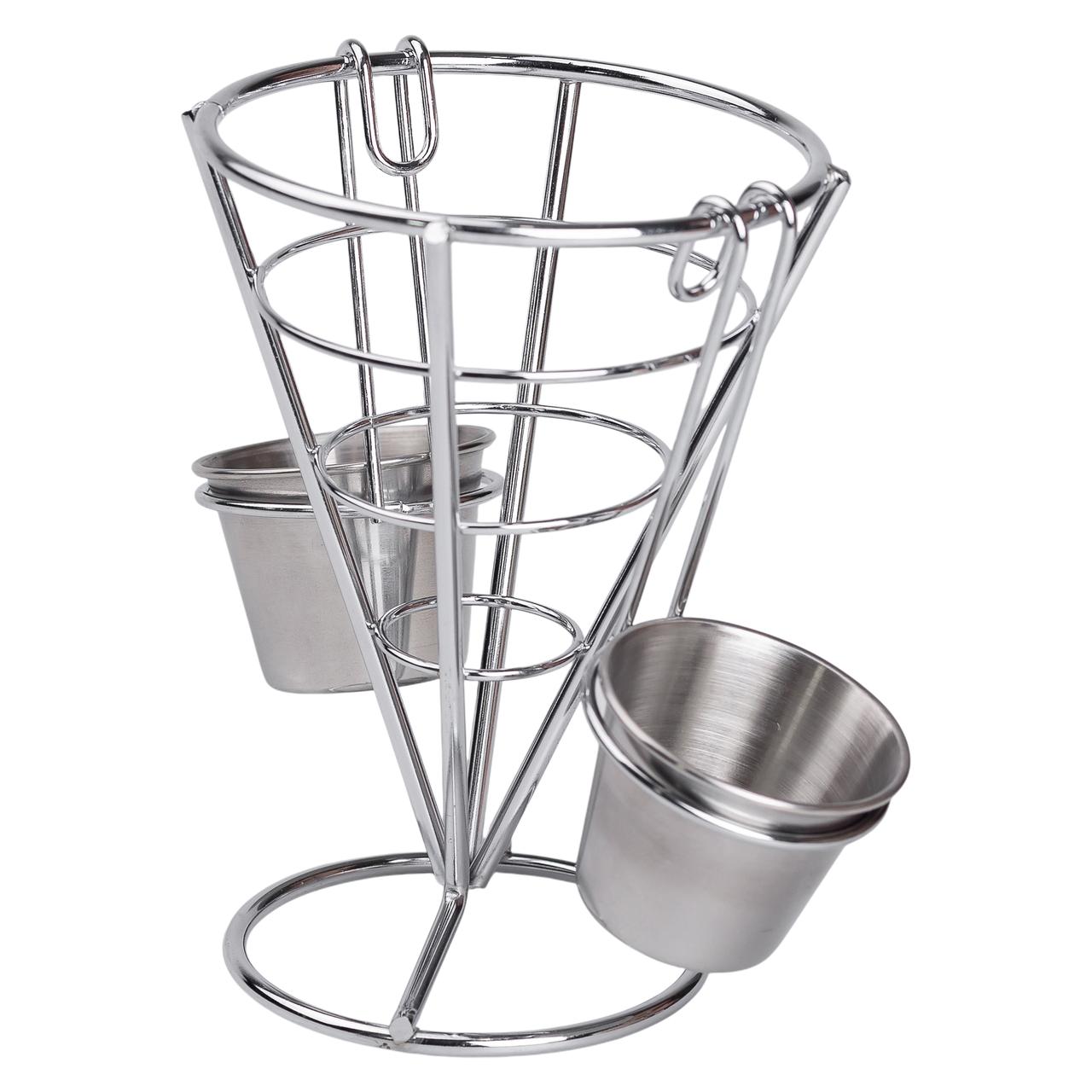 Кошик для картоплі фрі та снеків з 2 соусниками 50 мл конусний 15х15х13.5 см HP-19-7 - Зображення 4