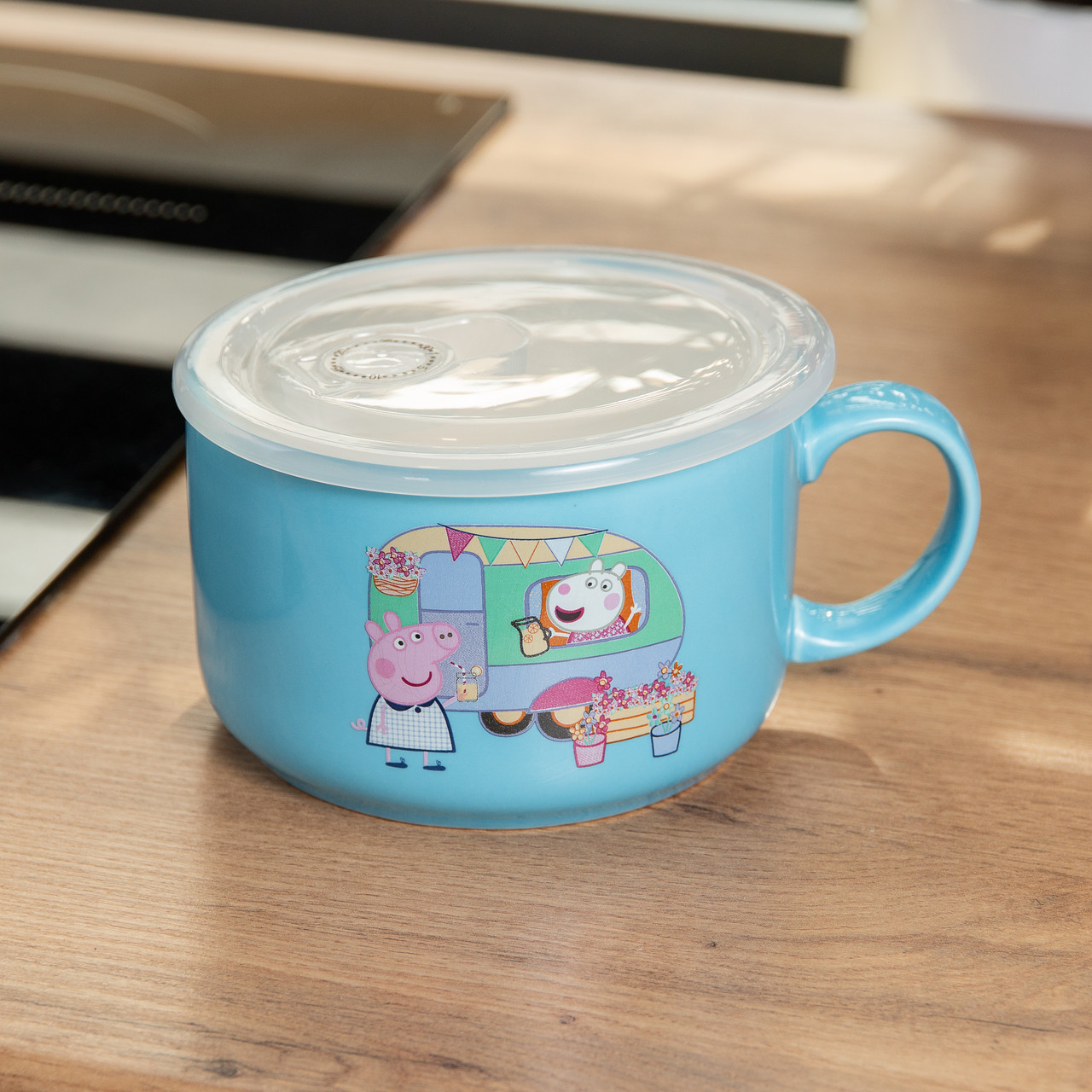 Миска для локшини порцелянова 770 мл із герметичною кришкою, блакитна HP-15-15 - Зображення 4