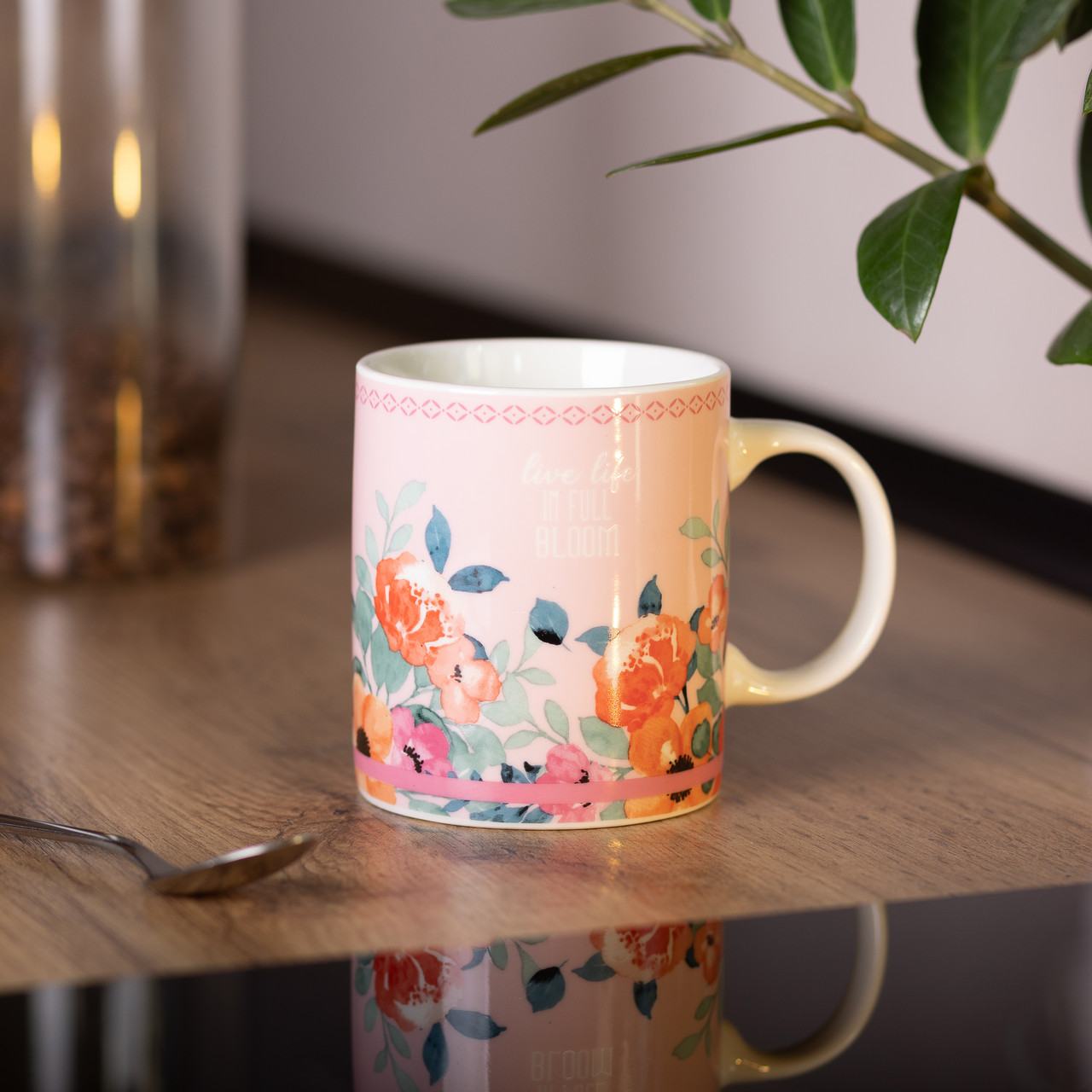 Чашка порцелянова з квітковим принтом 400 (мл) для чаю та кави Рожева RX-N240139P - Зображення 4