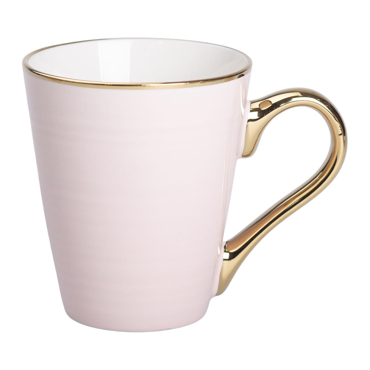 Чашка порцелянова із золотим обідком та позолоченою ручкою 320 (мл) Рожева RX-N240624P - Зображення 1