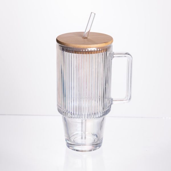 Скляна кружка з кришкою та трубочкою 750 мл HP-19-49