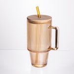 Скляна чашка з кришкою і трубочкою 750 мл Коричнева HP-19-50R - Зображення 2