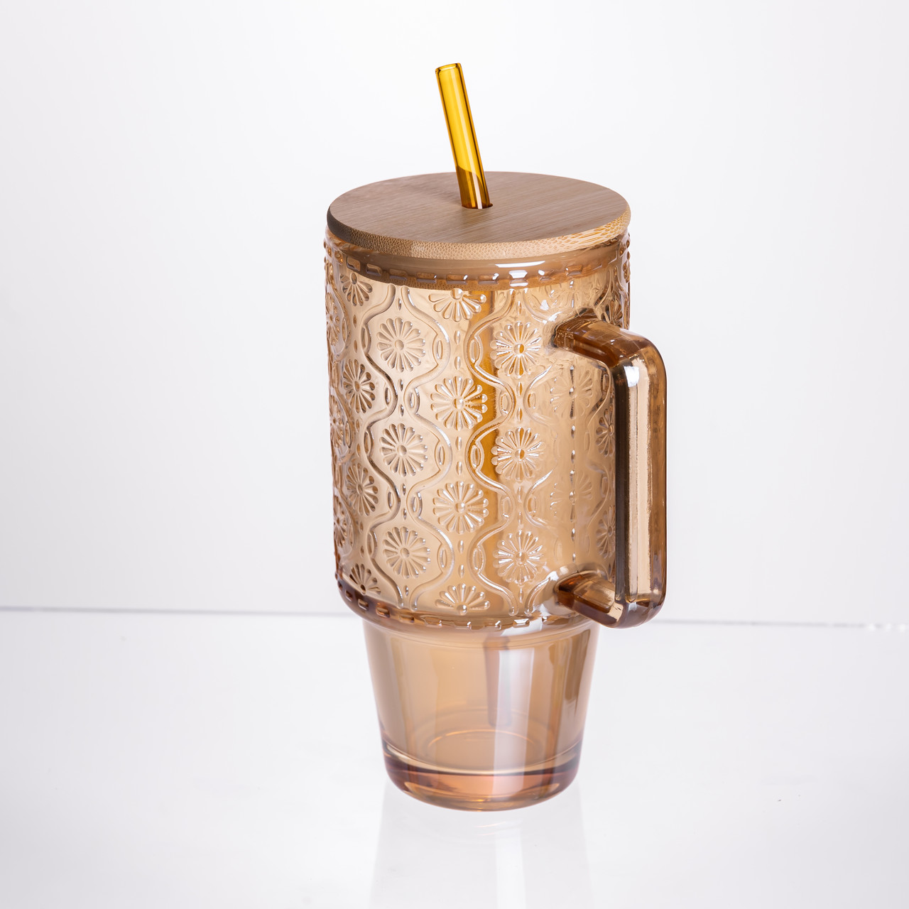 Скляна чашка з кришкою і трубочкою 750 мл Коричнева HP-19-50NR - Зображення 3
