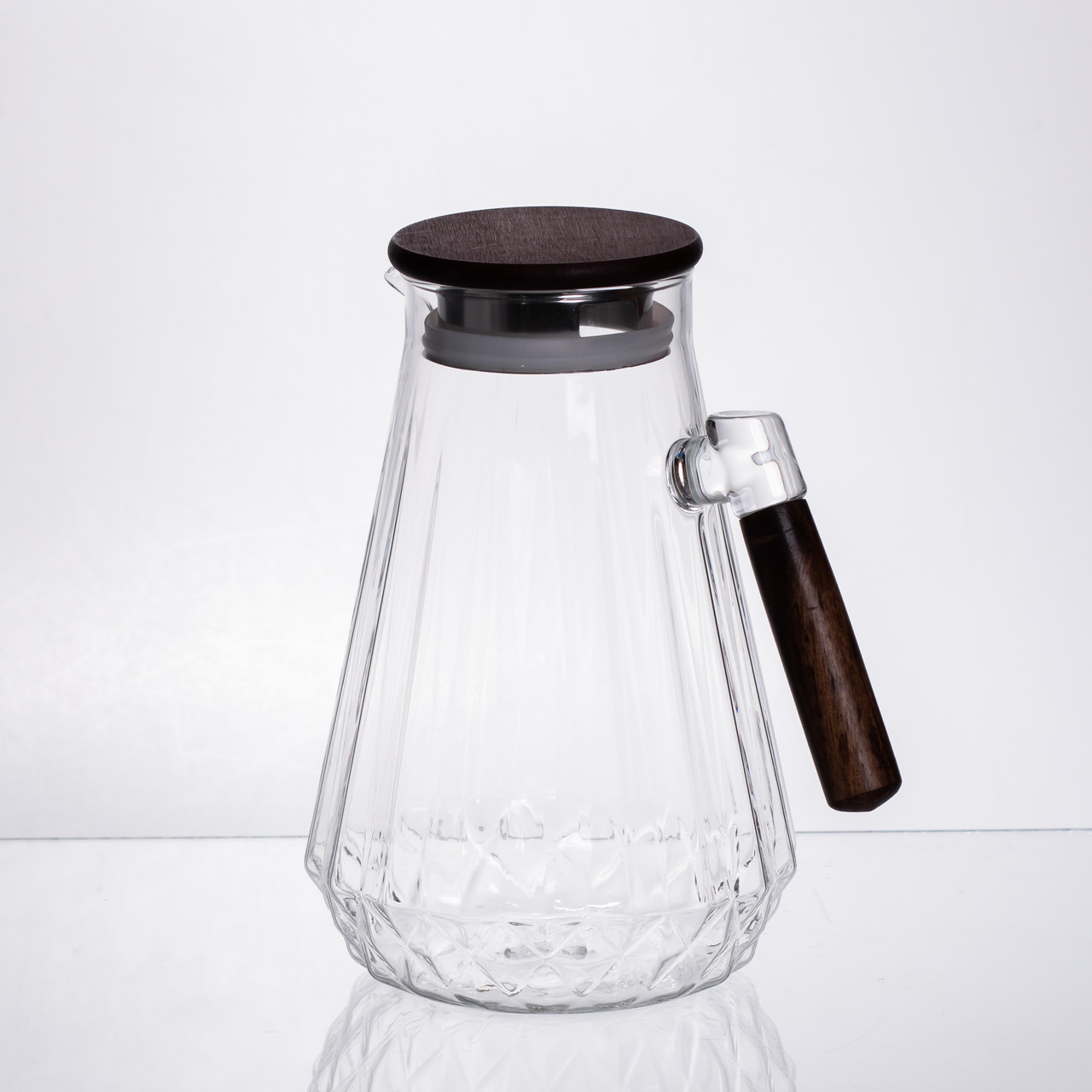 Глечик для напоїв 1.7 (л) для компоту, мохіто, лимонаду, сангрії скляний глечик із ручкою й бамбуковою кришкою 64486-71 - Зображення 3