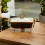 Марміт порцелянаовий із скляною кришкою 31х16х15.5 см на металевій підставці 1 л Чорний HTJ-1001 - Зображення 5