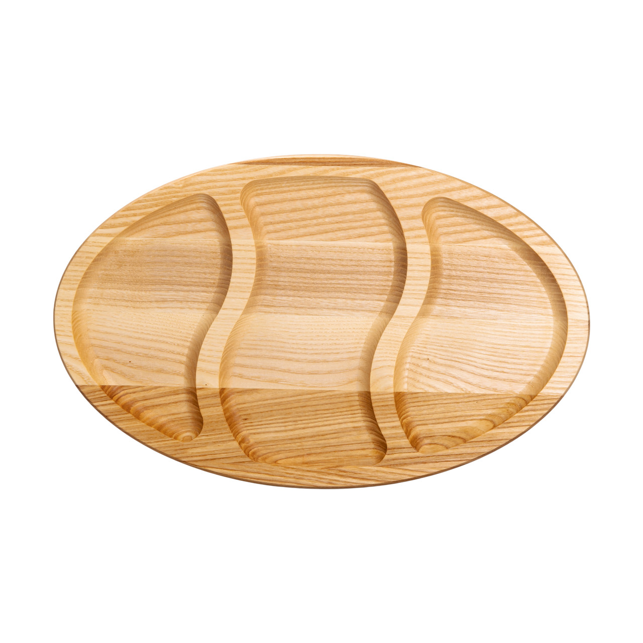 menazhnitsa_derevyannaya_40h25_sm_ovalnaya_na_3_sektsii_doska_dlya_podachi_zakusok Менажниця дерев'яна 40х25 см овальна на 3 секції, ясен T24W250 - Зображення 1