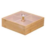 Менажниця дерев'яна на 4 секції з кришкою для закусок 22×22×8 (см) квадратна HB-40-2
