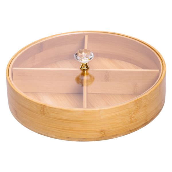 Дерев'яна менажниця на 4 секції з кришкою для закусок Ø25 см кругла HB-40-3