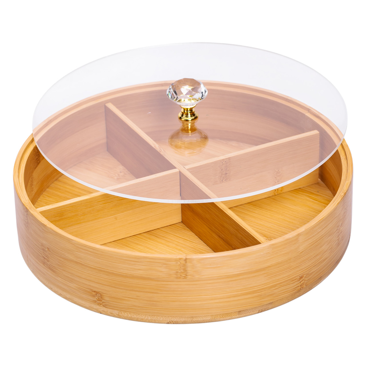 Менужниця дерев'яна на 4 секції з кришкою для закусок Ø25 (см) кругла HB-40-3 - Зображення 4