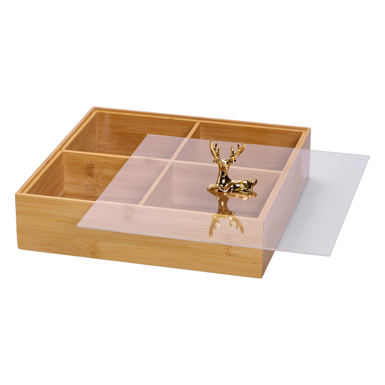 Менажниця дерев'яна на 4 секції з кришкою квадратна HB-40-1 - Зображення 1