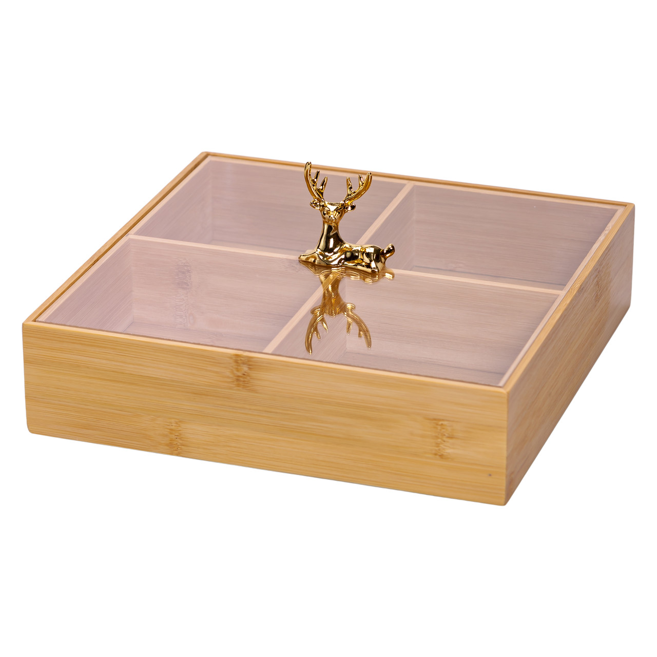 Менажниця дерев'яна на 4 секції з кришкою квадратна HB-40-1 - Зображення 3