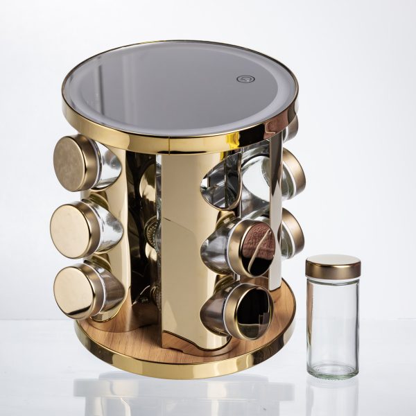 Набір баночок для спецій 12 шт. по 100 мл на підставці з дзеркалом та LED-підсвіткою HP-1358