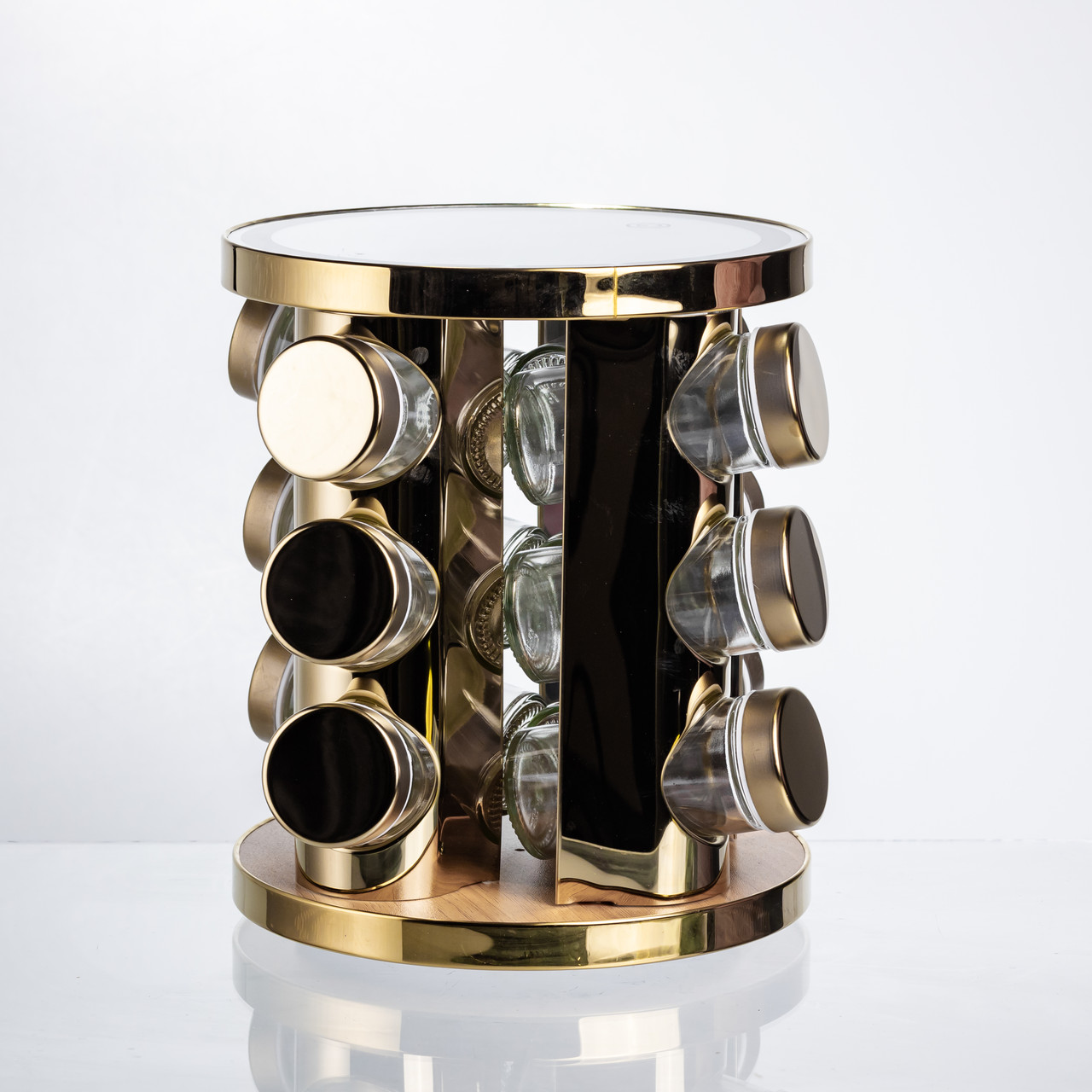 Набір баночок для спецій 12 шт. по 100 мл на підставці з дзеркалом та LED-підсвіткою HP-1358 - Зображення 4