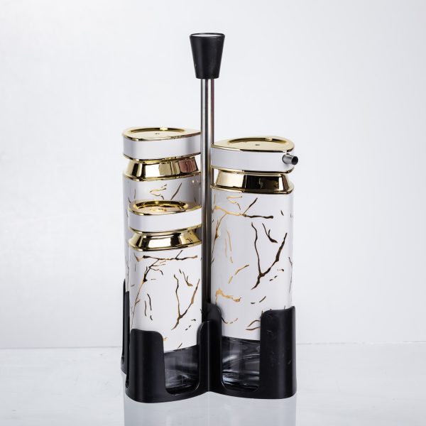 Набір баночок для спецій і рідких текстур 4 предмети на підставці білий мармур HP-1331