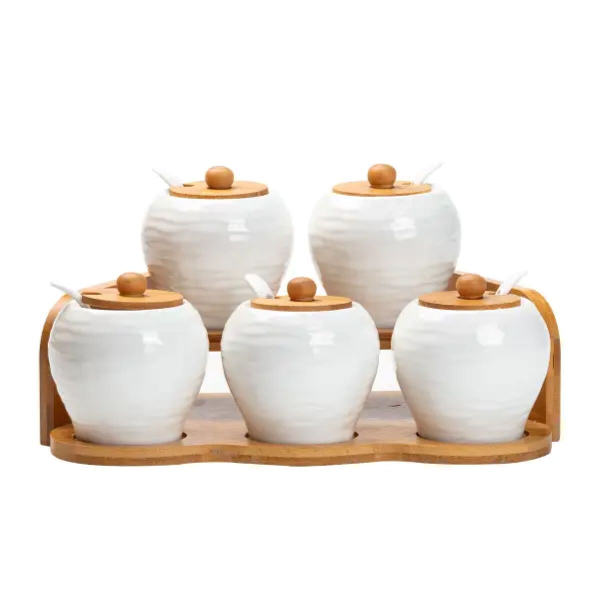 nabor_banochek_dlya_sypuchih_produktov_5_shtuk_po_250_ml_na_bambukovoy_podstavke-2 Набір банок для сипучих продуктів з 5 штук по 250 мл порцелянаовий HP1253 HP1253 - Зображення 1