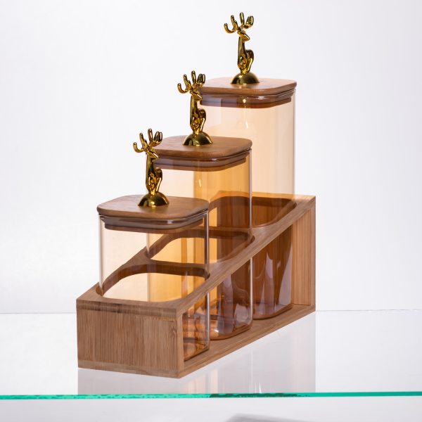 Набір скляних банок для сипучих продуктів 3 шт. (700 мл/900 мл/110 мл) на бамбуковій підставці 64486-58