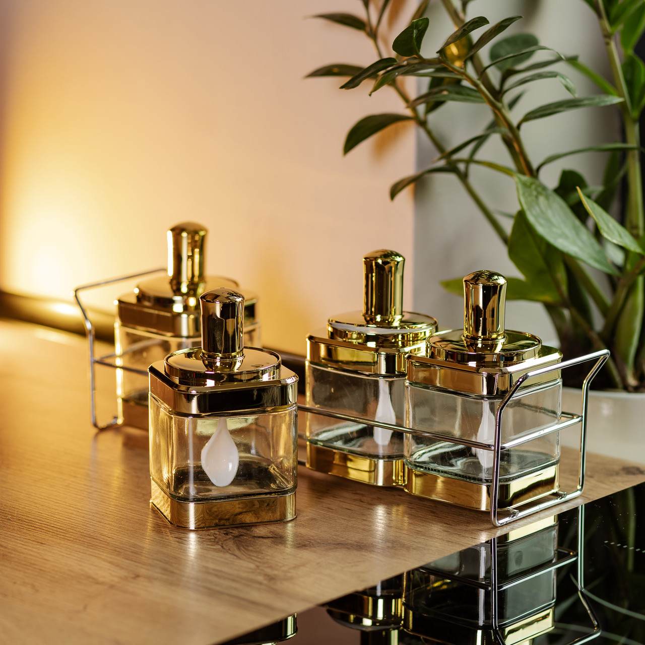 Набір банок для сипучих продуктів 4 штуки 350 мл скляні на металевій підставці HP-1336 - Зображення 6