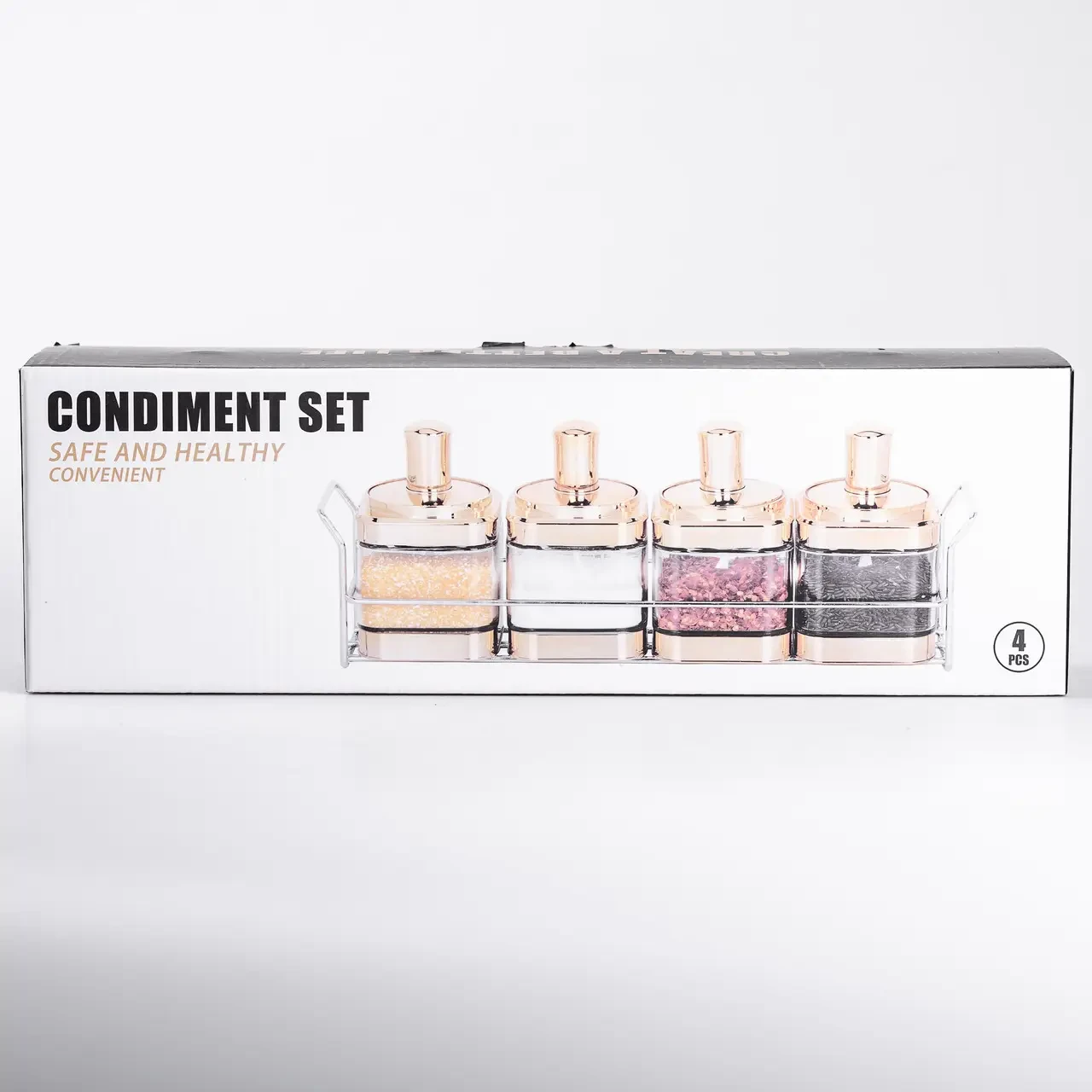 Набір банок для сипучих продуктів 4 штуки 350 мл скляні на металевій підставці HP-1336 - Зображення 8