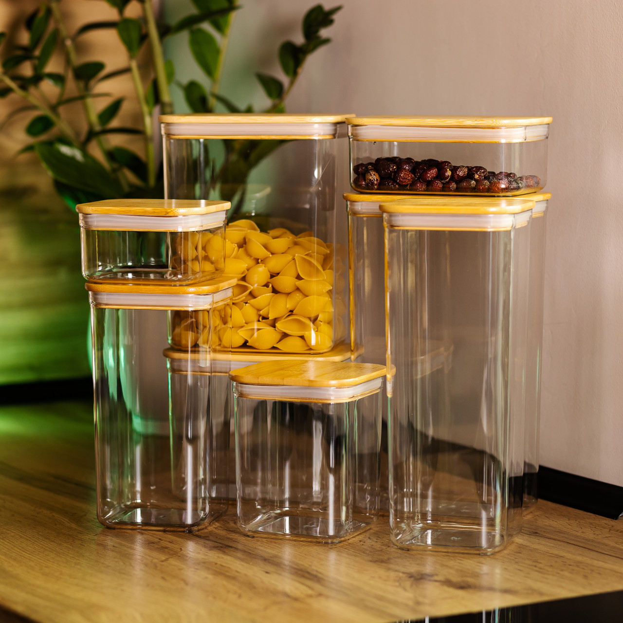 Набір банок для сипучих продуктів 8 штук ємності з бамбуковою кришкою HP-1303 - Зображення 6