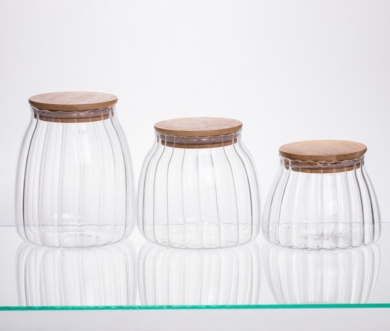 Набір банок для сипучих продуктів скляні з бамбуковими кришками 3 штуки 0.5/0.8/1 л 64486-56 - Зображення 3