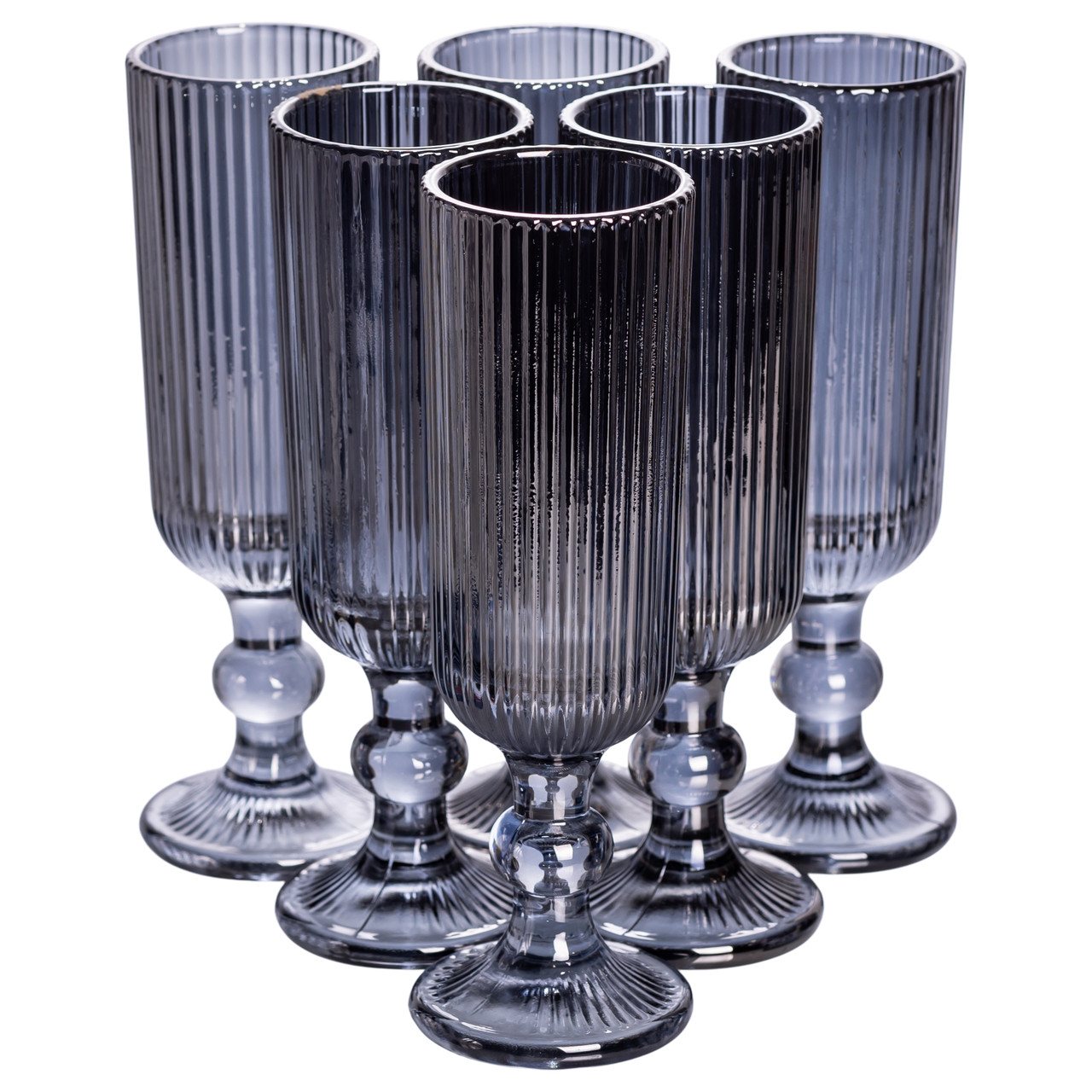 Набір келихів для шампанського 6 штук 160 (мл) подарункові скляні келихи на високій ніжці Сірий HP-19-7116G - Зображення 1