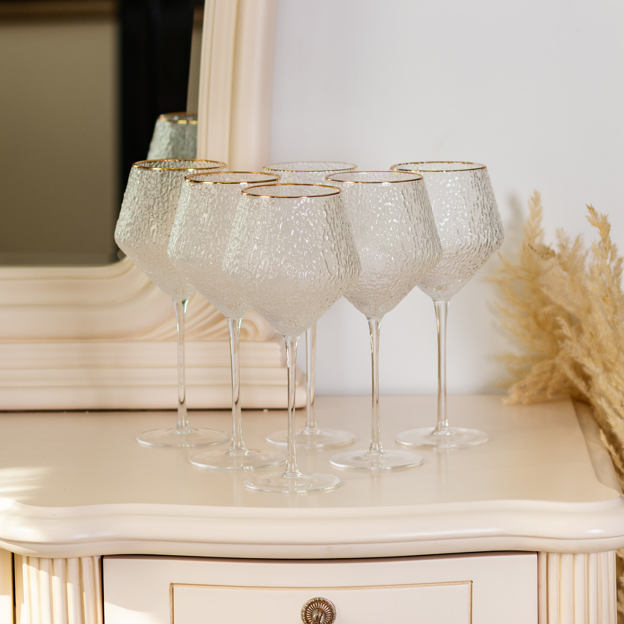 Набір фактурних келихів, 600 мл з тонкою ніжкою, комплект з 6, для вина HP-16-3 - Зображення 4