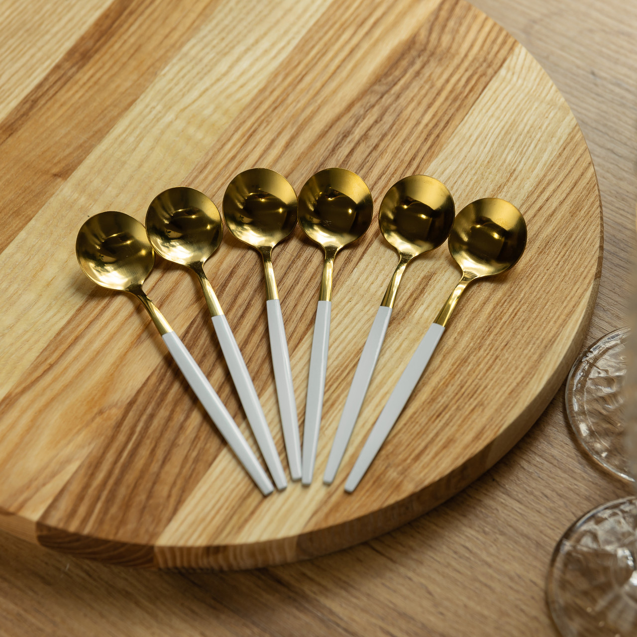 Набір чайних ложок 6 штук ложка чайна з нержавіючої сталі 12.9 см Білий із золотом HP-20-10 - Зображення 4