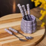 Набір десертних виделок і ложок на 3 персони з підставкою з порцелянау 7 предметів Фіолетовий HP-20-59 - Зображення 5