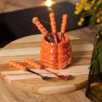 Набір десертних виделок і ложок на 3 персони з підставкою з порцелянау 7 предметів Помаранчевий HP-20-60 - Зображення 5