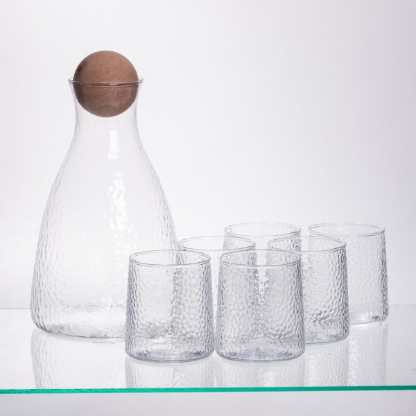 Набір для напоїв: графин з бамбуковою кришкою та 6 склянок, прозорий 64486-37