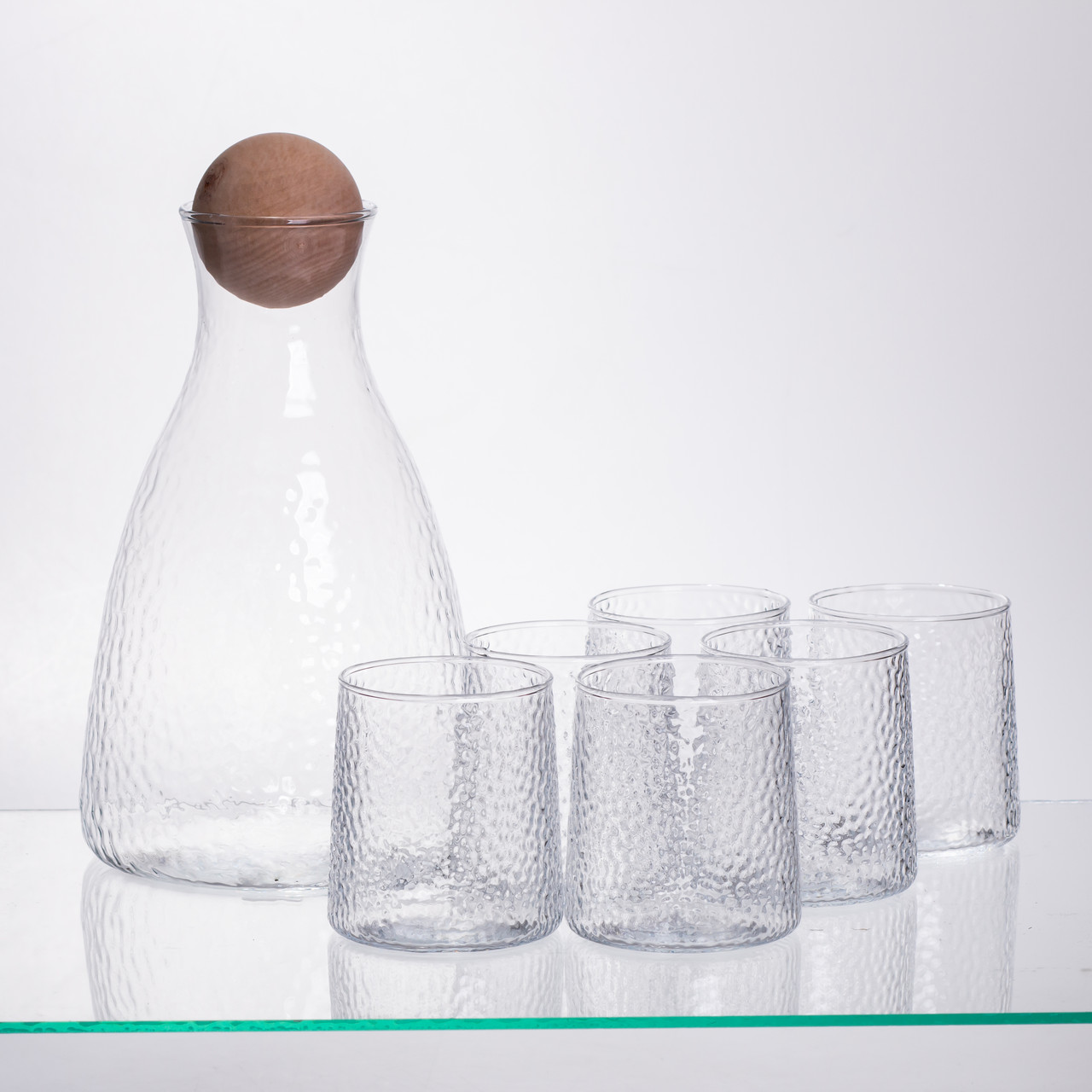 Набір для напоїв графин з бамбуковою кришкою та 6 склянок, прозорий 64486-37 - Зображення 1