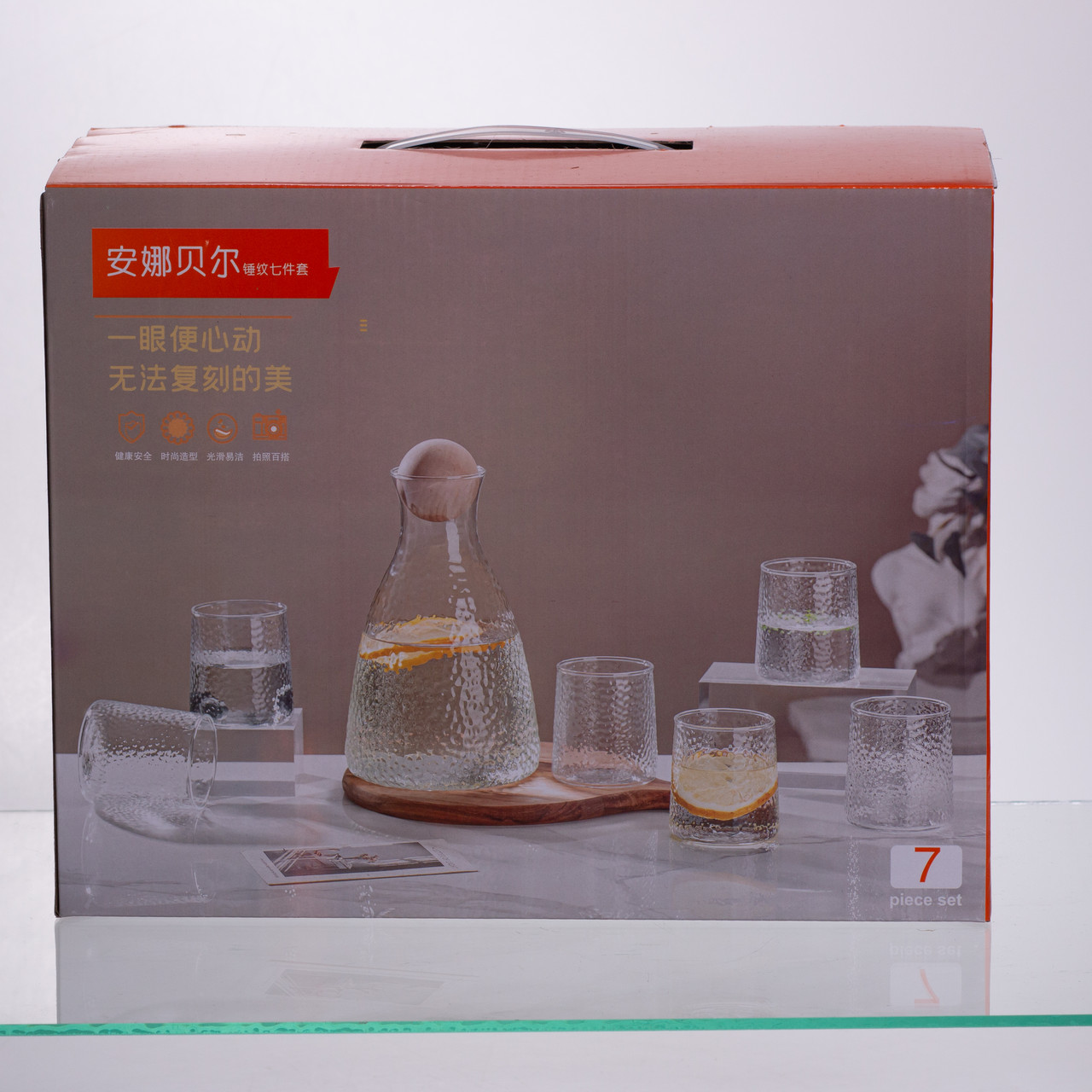 Набір для напоїв графин з бамбуковою кришкою та 6 склянок, прозорий 64486-37 - Зображення 3