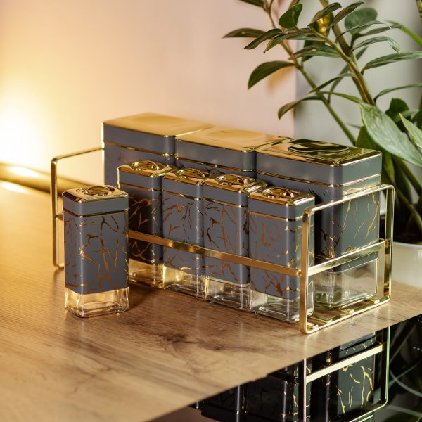 Набір для приправ та спецій на підставці 8 штук з кришками Сірий HP-1366