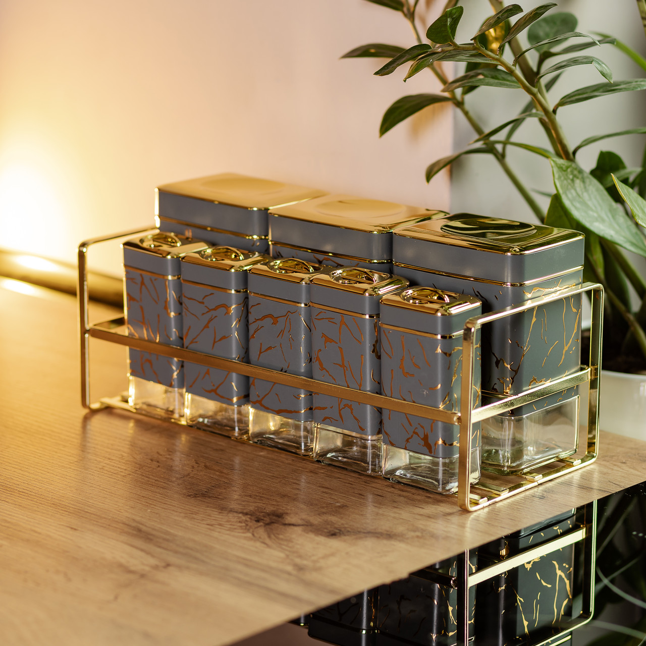 Набір для приправ та спецій на підставці 8 штук з кришками Сірий HP-1366 - Зображення 2