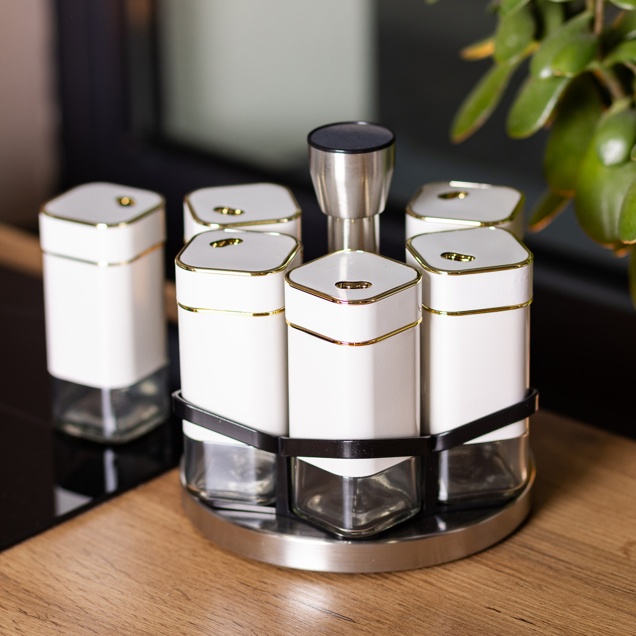 Набір для спецій 6 ємностей карусель для приправ на підставці Білий HP-1314 - Зображення 4