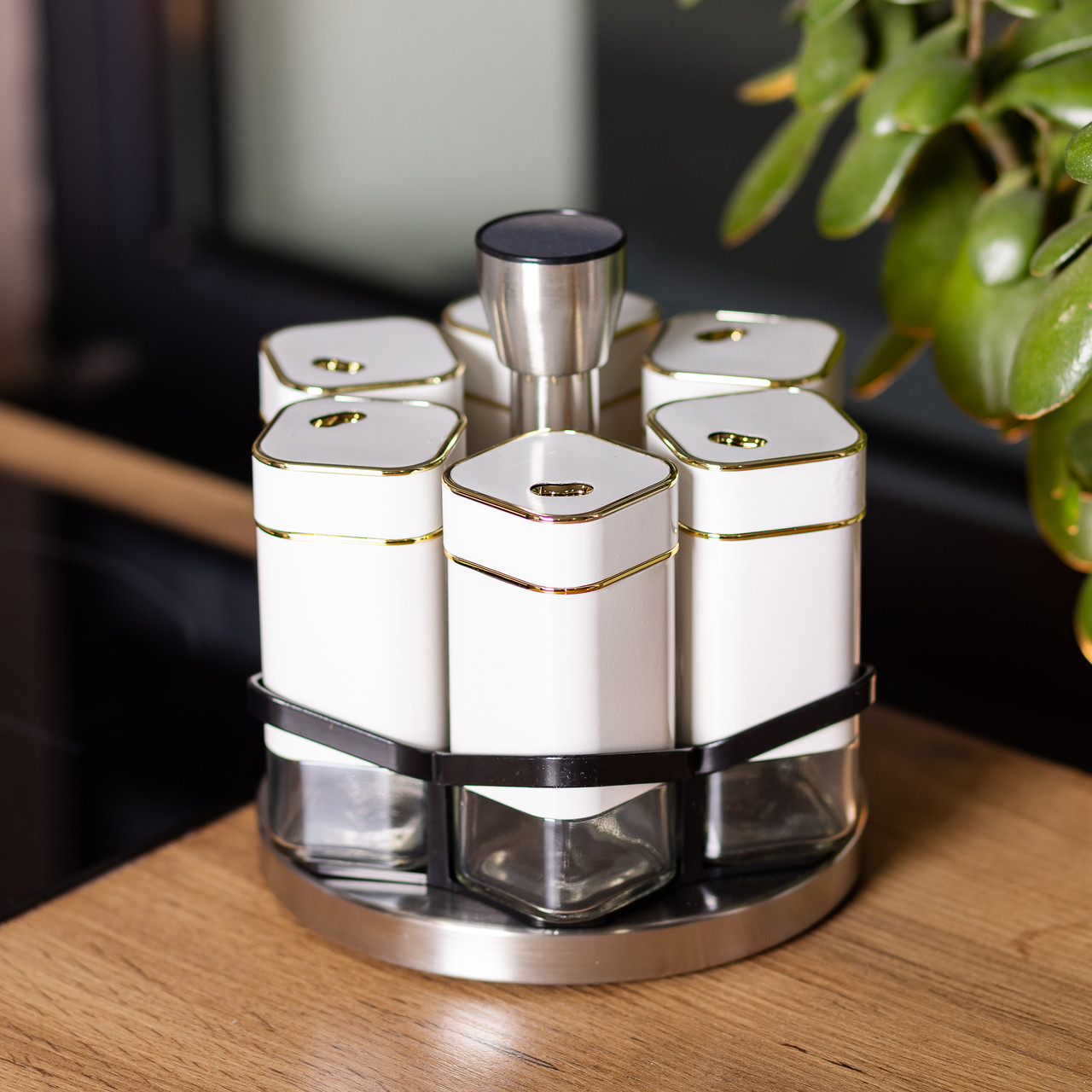 Набір для спецій 6 ємностей карусель для приправ на підставці Білий HP-1314 - Зображення 5