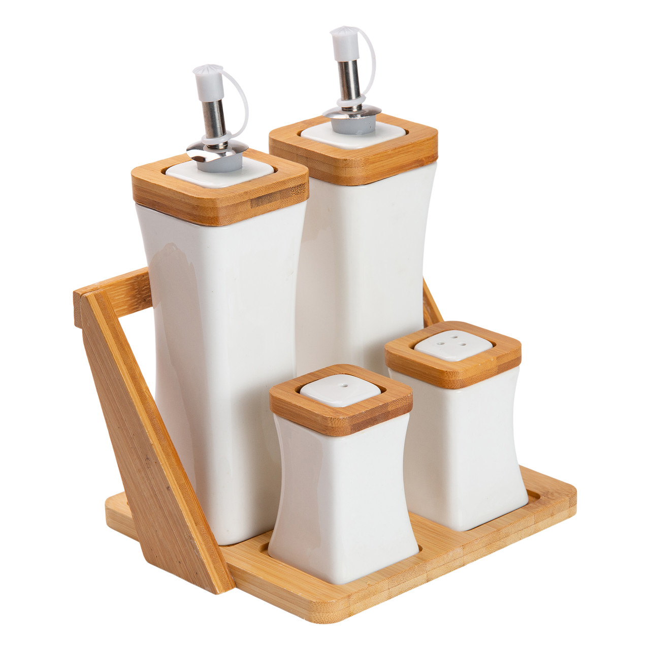 Набір для спецій порцелянаовий 4 предмети на бамбуковій підставці HP-1221 - Зображення 2