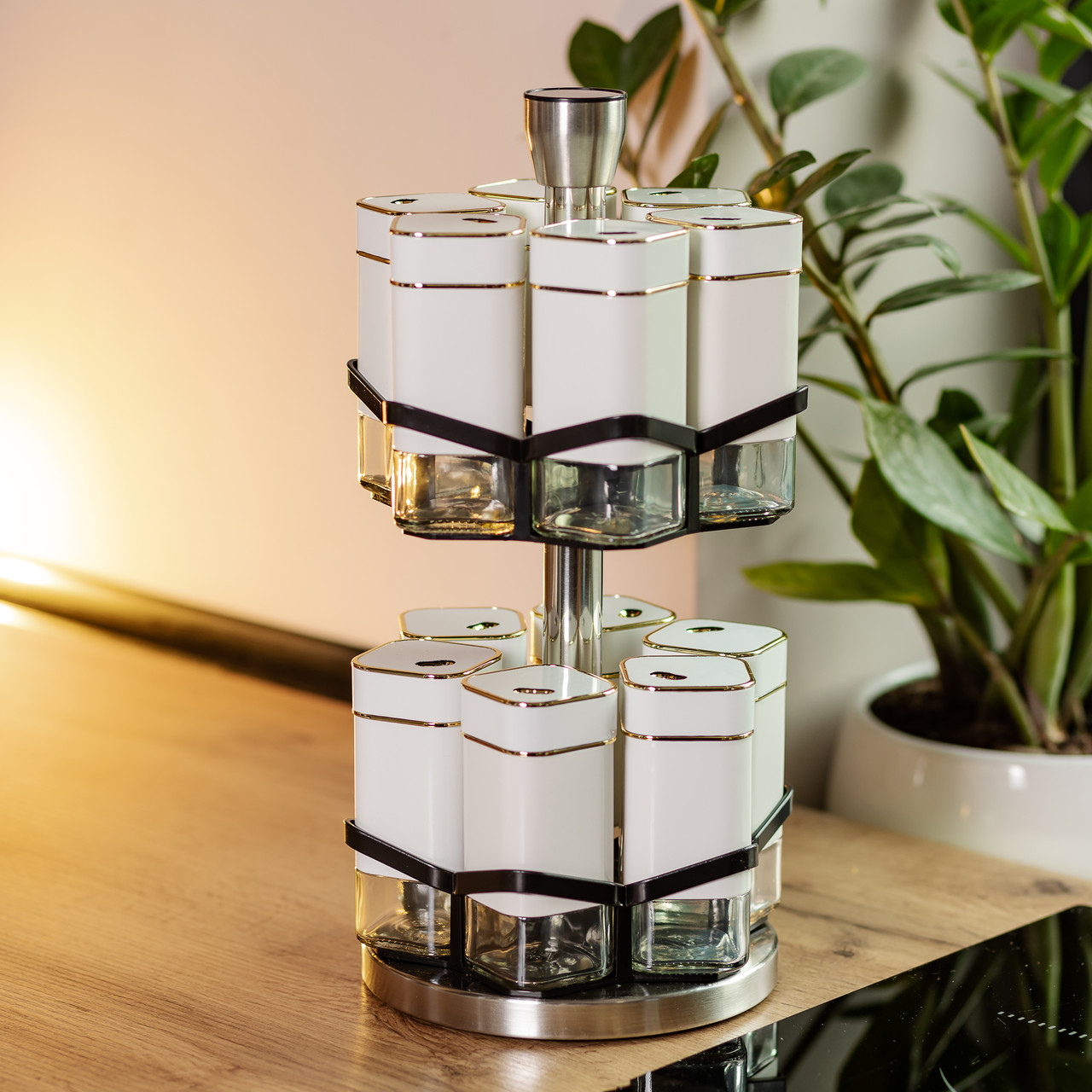 Набір для спецій на підставці 12 шт. 120 мл карусель для спецій Білий HP-1315 - Зображення 8