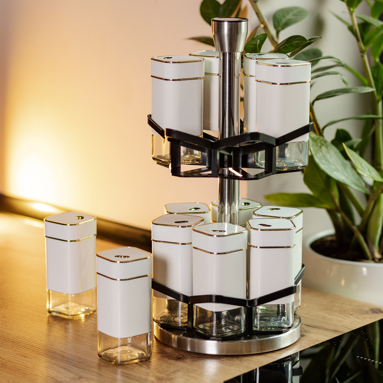 Набір для спецій на підставці 12 шт. 120 мл карусель для спецій Білий HP-1315 - Зображення 9