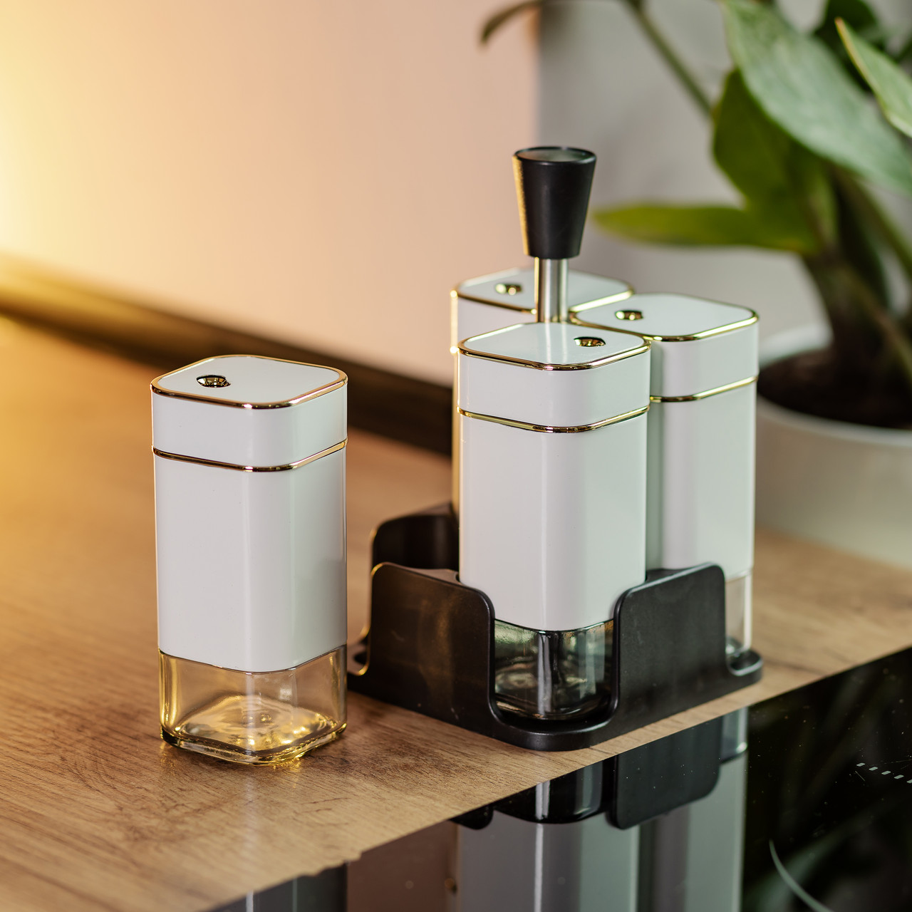 Набір для спецій на підставці 4 предмети 10х10х17 см ємності для приправ 120 мл Білий HP-1312 - Зображення 6