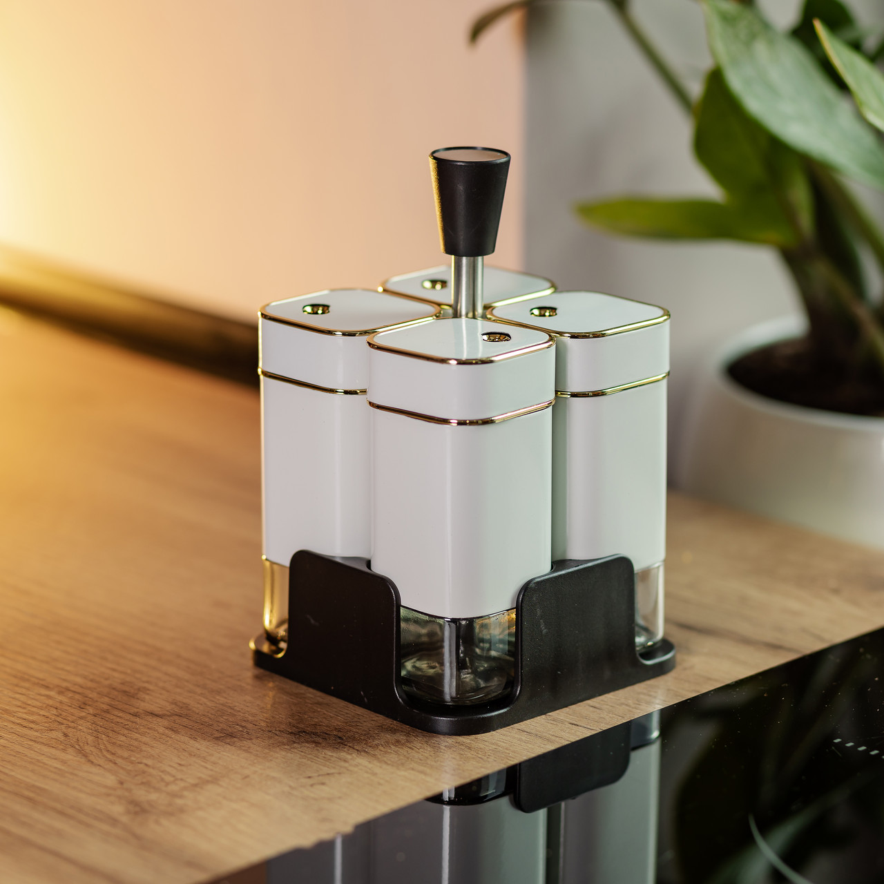 Набір для спецій на підставці 4 предмети 10х10х17 см ємності для приправ 120 мл Білий HP-1312 - Зображення 7