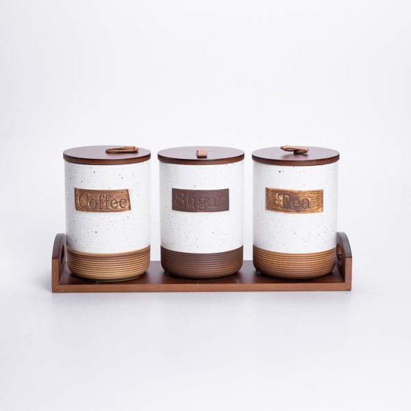 Набір порцелянових банок для сипучих 3 шт по 800 мл з кришками Бежевий HP-26-1BE