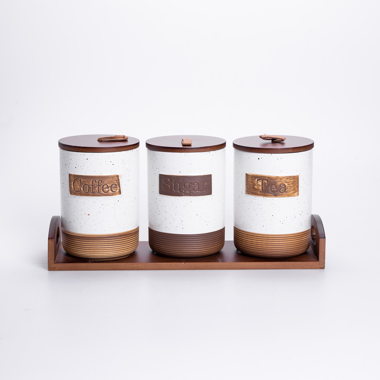 Набір порцелянових банок для сипучих 3 шт по 800 мл з кришками Бежевий HP-26-1BE - Зображення 1