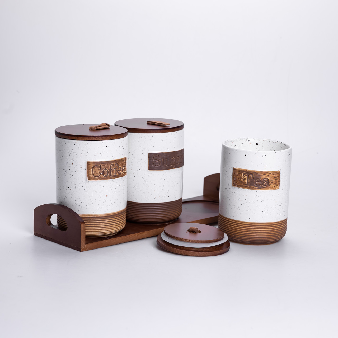 Набір порцелянових банок для сипучих 3 шт по 800 мл з кришками Бежевий HP-26-1BE - Зображення 4