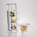 Набір порцелянових чашок для дітей на металевій підставці Animals 4 (шт) по 300 (мл) подарунковий набір чашок FM-8 - Зображення 2