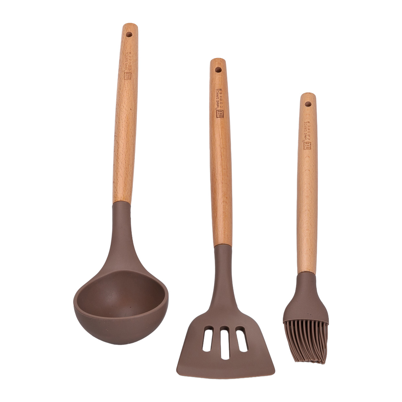 Набір посуду алюміній з товстим дном MGC з лопаткою, ополоником і пензликом кавовий HP-4-406CO - Зображення 5